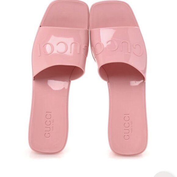 Gucci Pink Rubber Slide Sandals Size 6.5 Gucci Pink Rubber Slide Sandals Women's - Picture 1 of 9